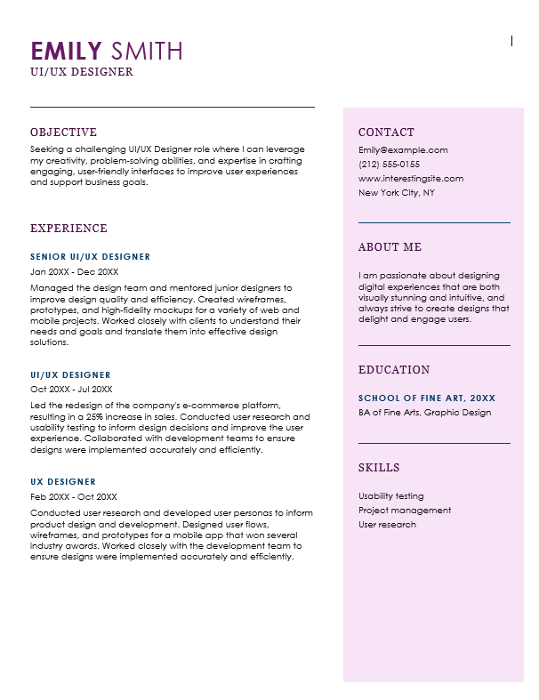 Free modern Word resume template, it ahs clean two-column layout with skills and experience, downloadable from MyResumeStar.com.