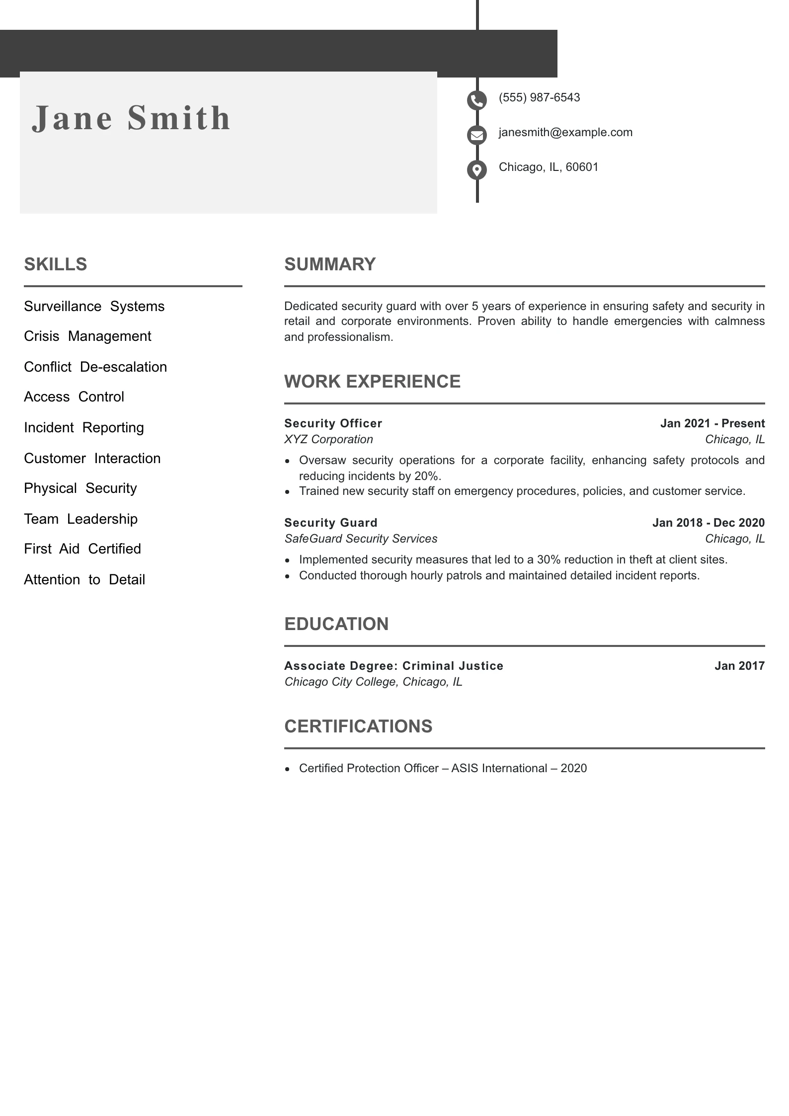 Security Guard Resume Image