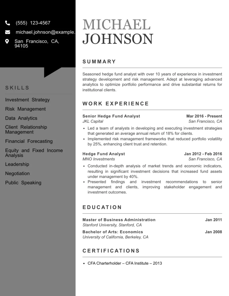 Professional Resume Template for Young Analyst