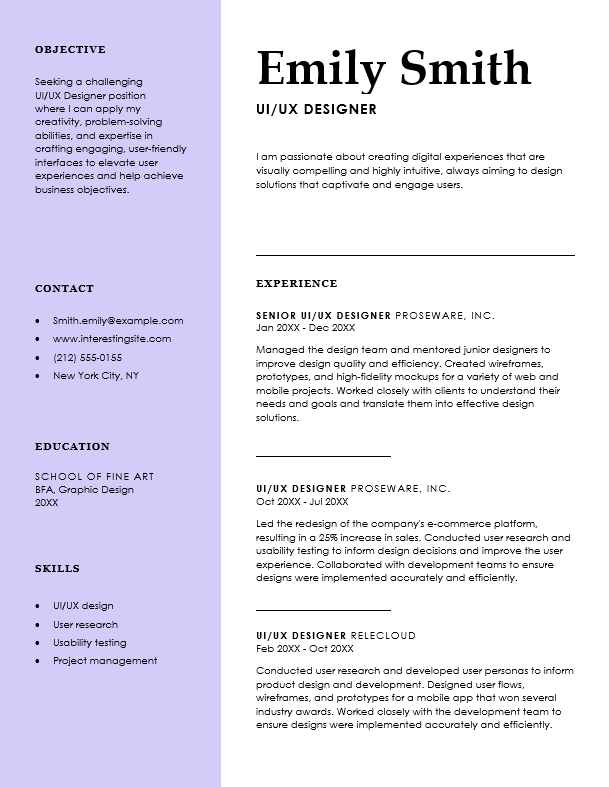 Free Word resume template, modern two-column resume format word, for download on MyResumeStar.com
